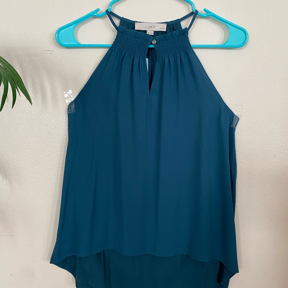 LOFT Blue Asymmetrical Sleeveless Tank Top